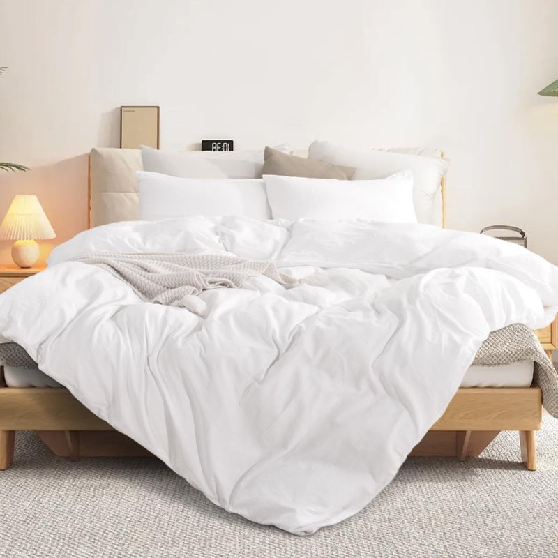 NEXHOME PRO Cotton Duvet Cover Set King Size Linen Feel White Organic Natural 100% Washed Cotton Duvet Cover Set 3 Pieces Bedding Set with Zipper Closure  Lightweight and Breathable (No Comforter) - Image 4